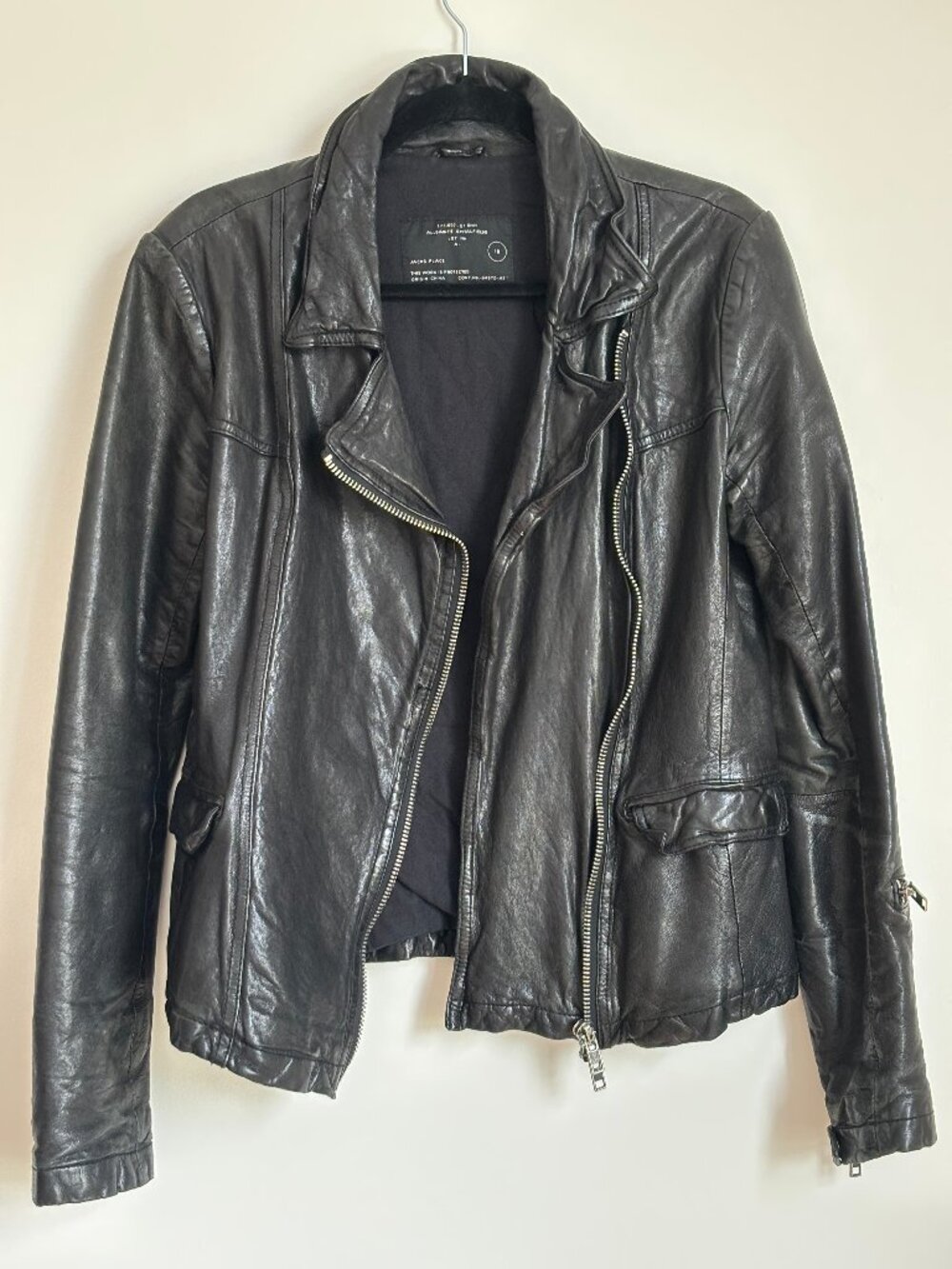 All Saints Altamont Leather Asymmetric Biker Jacket Black Size 10